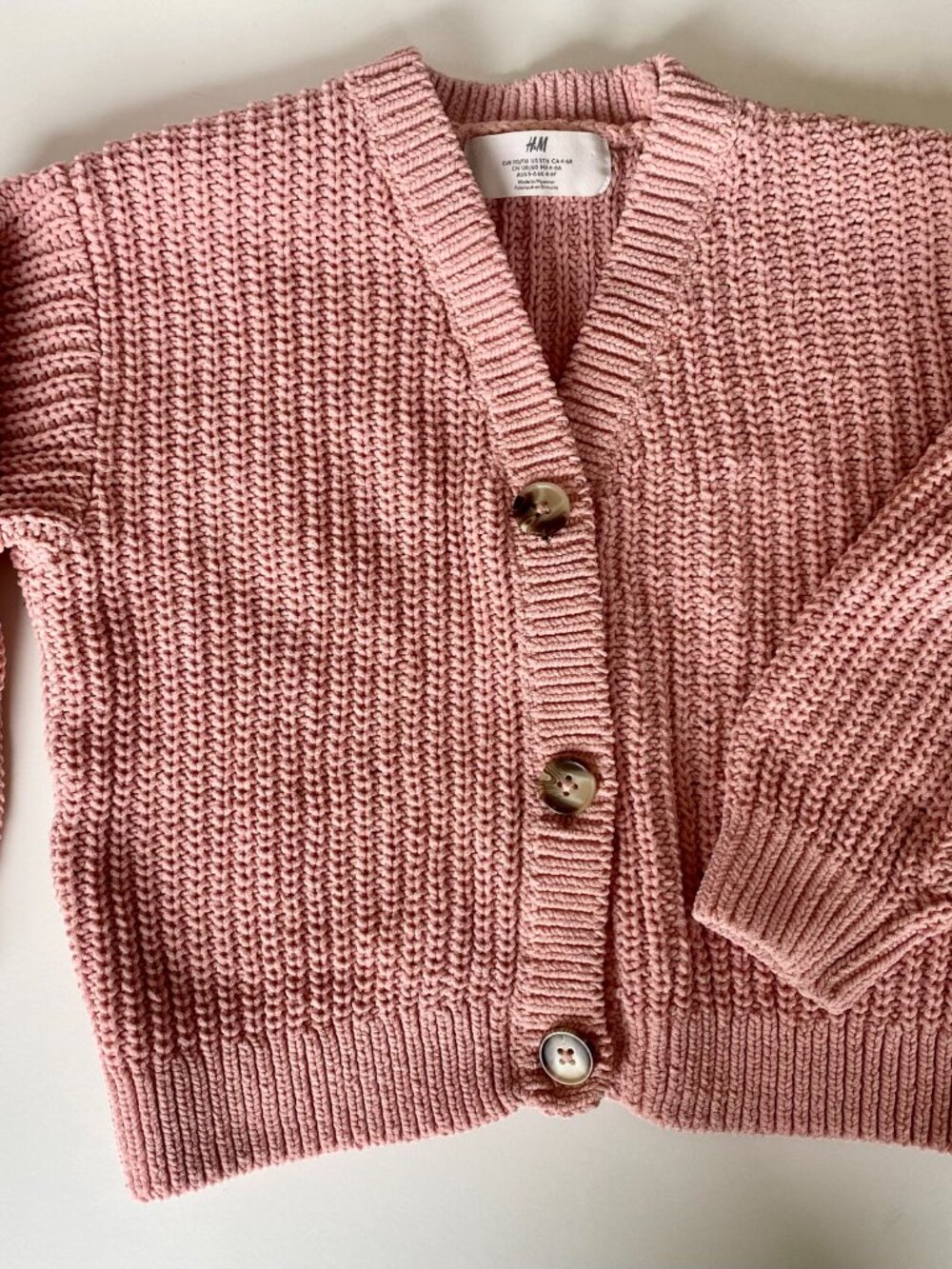 H&M Kids Dusty Pink Chunky Knit Cardigan with Button Front | Size 5T - 6Y